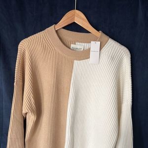 Abercrombie & Fitch Womens Sweater Long Super Soft Two Tone Tan sz Large